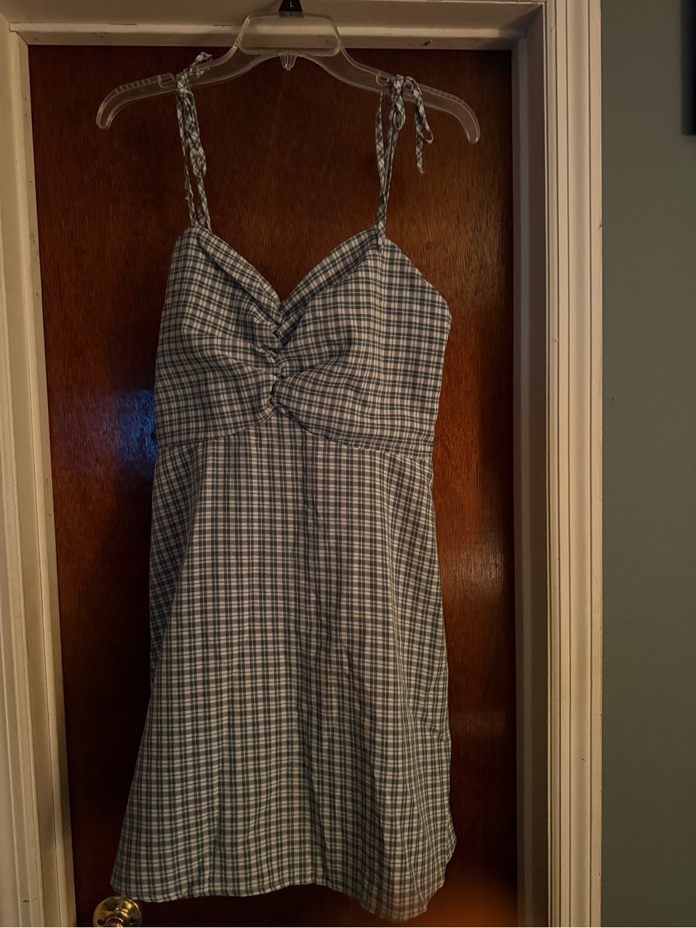 Plaid Tie-Strap Sundress in Blue and White